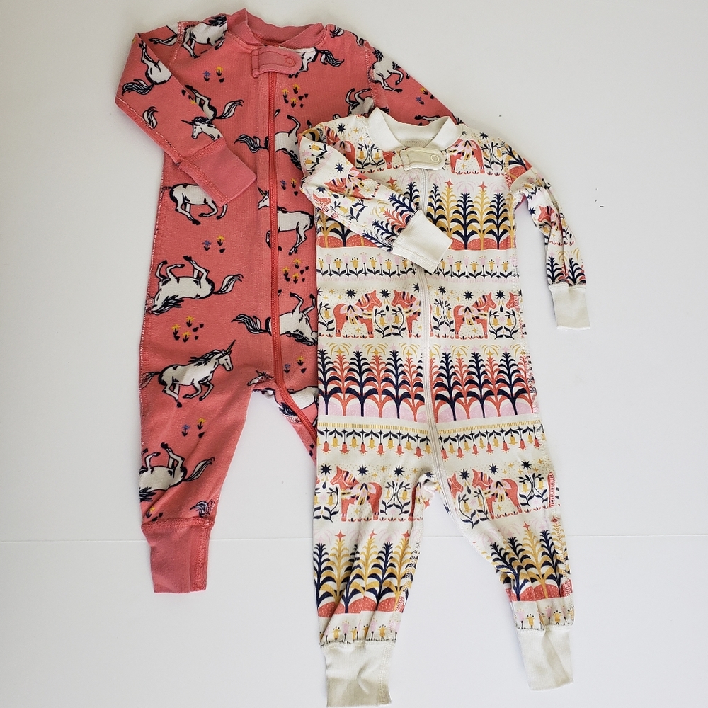 Hanna Andersson Set of Two Horse Print Jumpsuit / Rompers Baby Girl Size 6-9 Mo